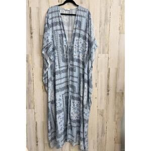 Tuliah Women’s Large Kimono Duster Cardigan Blue Floral Paisley Boho